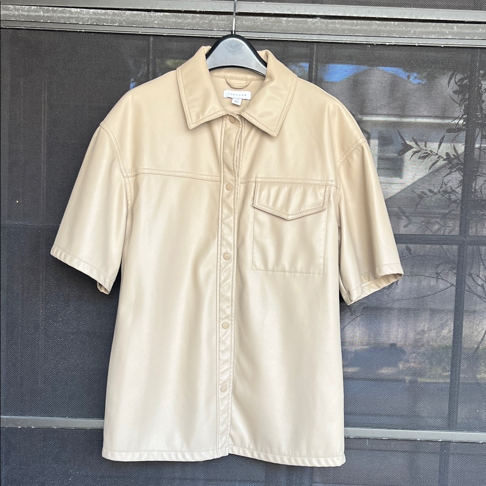Topshop Cream Faux Leather Button Down Shirt